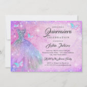 Invitation Robe rose violet Turquoise étincelle Quinceanera (Dos)