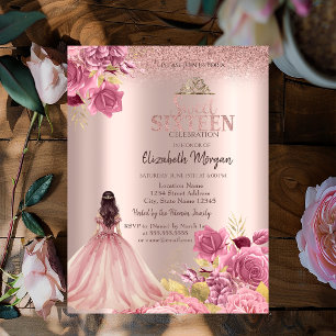 Invitation Robe Roses Roses Glitter Or Rose Douce 16
