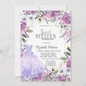 Invitation Robe Roses Violettes Sequins Sweet 16  (Devant)