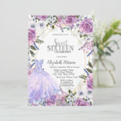 Invitation Robe Roses Violettes Sequins Sweet 16  (Debout devant)