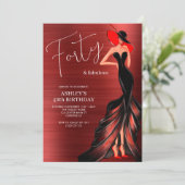 Invitation Robe rouge 40 et fabuleux anniversaire élégant (Debout devant)