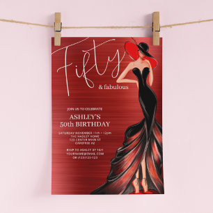 Invitation Robe rouge 50 et fabuleux anniversaire élégant