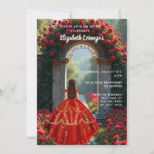 Invitation Robe rouge arche rose Quinceanera (Devant)