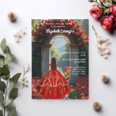 Invitation Robe rouge arche rose Quinceanera