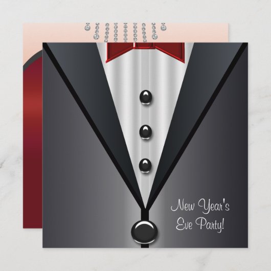 Invitation Robe Rouge Black Tuxedo New Years Eve Party (Devant / Derrière)