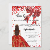 Invitation Robe rouge blanche Quinze ans avec noeud (Devant)