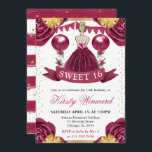 Invitation Robe Rouge Bourgogne Blonde Cheveux Princesse Douc<br><div class="desc">Elégante princesse blonde aquarelle en robe rouge bordeaux avec fleurs rouge et or,  ballons et confettis parties scintillant or.</div>