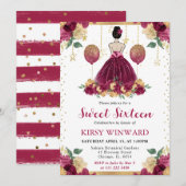 Invitation Robe rouge Bourgogne Brunette Cheveux Princesse Do (Devant / Derrière)