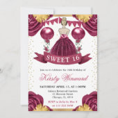 Invitation Robe Rouge Bourgogne Cheveux Blonds Princesse Douc (Devant)