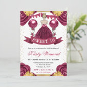 Invitation Robe Rouge Bourgogne Cheveux Blonds Princesse Douc (Debout devant)