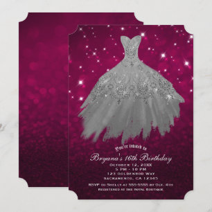 Invitation Robe rouge Bourgogne et paillettes argentées Sweet