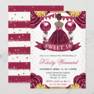 Invitation Robe Rouge Bourgogne Peau Sombre Princesse Sweet 1