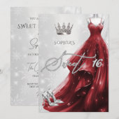 Invitation Robe rouge Bourgogne Snowflakes Winter Sweet 16 (Devant / Derrière)