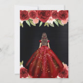 Invitation Robe Rouge Brunette Femme Fleurs Douce 16 (Dos)