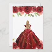 Invitation Robe Rouge Brunette Femme Fleurs Douce 16 (Dos)