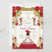 Invitation Robe Rouge Charro & Bottes Mexicaine Fille Douce 1 (Devant)