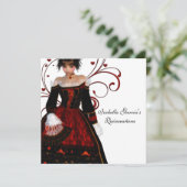 Invitation Robe rouge cœurs tourbillonnants Élégante blanche  (Debout devant)