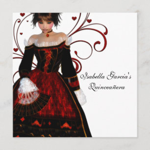Invitation Robe rouge cœurs tourbillonnants Élégante Quincean