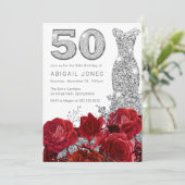 Invitation Robe Rouge Diamonte en argent 50e anniversaire (Debout devant)