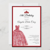 Invitation Robe rouge élégante pour les 18 ans (Devant)