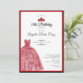 Invitation Robe rouge élégante pour les 18 ans (Debout devant)