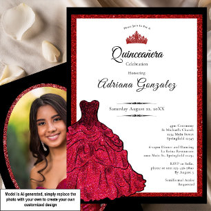 Invitation Robe rouge et diadème Photo personnalisée Quincean