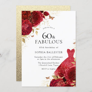 Invitation Robe rouge et Parties scintillant d'or Rose 60e an