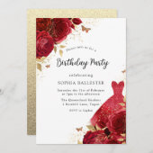 Invitation Robe rouge et Parties scintillant or Rose fête d'a (Devant / Derrière)