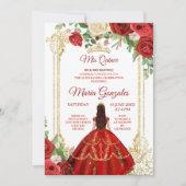 Invitation Robe rouge et Rose mexicain Mis Quince 2 (Devant)