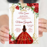 Invitation Robe rouge et Rose mexicain Mis Quince 2<br><div class="desc">Robe rouge et Rose mexicain Mis Quince 2 Invitation Mis Quince Anos,  15e anniversaire, </div>