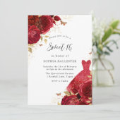 Invitation Robe rouge et Rose Parties scintillant or doux 16 (Debout devant)