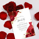 Invitation Robe rouge et Rose Parties scintillant or doux 16<br><div class="desc">Robe Rouge & Rose Parties scintillant d'or douce 16 Invitation Davantage de motifs floraux élégants dans notre magasin! Voir la collection correspondante dans notre magasin</div>