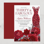 Invitation Robe rouge étincelante & Rose 30e fête d'anniversa (Devant / Derrière)