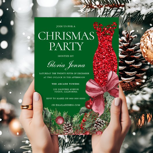 Invitation Robe rouge fête de Noël festive
