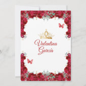 Invitation Robe Rouge fille Quinceañera 15 Anos Fleurs Or (Dos)