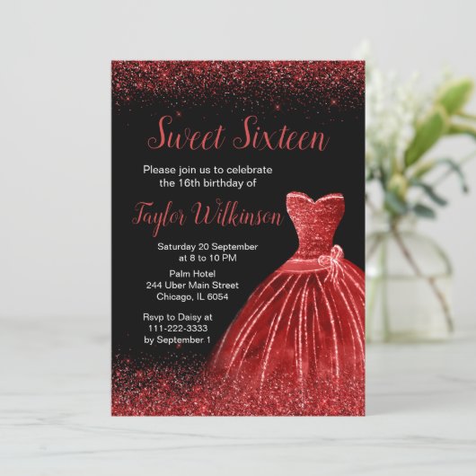 Invitation Robe Rouge Lumineuse Faux Parties scintillant Douc (Debout devant)