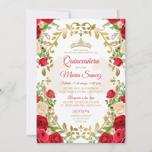 Invitation Robe rouge Mexicaine Fille Douce 15e anniversaire  (Devant)