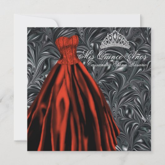 Invitation Robe rouge noir blanc Quinceanera rouge noir (Devant)