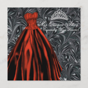 Invitation Robe rouge noir blanc Quinceanera rouge noir
