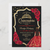 Invitation Robe rouge noire Quinceanera Photo (Devant)
