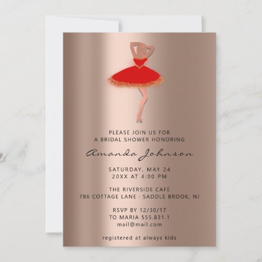 Invitation Robe rouge or 16e Rose douce (Devant)