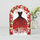 Invitation Robe rouge or étincelante Quinceañera Arc de ballo (Debout devant)