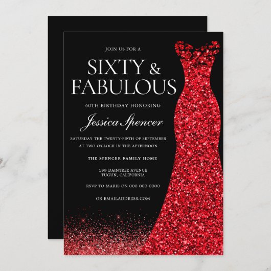 Invitation Robe rouge Parties scintillant rouge Gown 60e fête (Devant / Derrière)