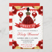 Invitation Robe rouge Peau foncée Princesse Douce 16 (Devant / Derrière)