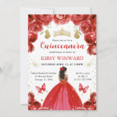 Invitation Robe rouge Peau foncée princesse Quinceanera (Devant)