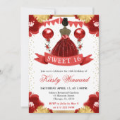 Invitation Robe rouge Peau foncée Princesse Sweet 16 (Devant)