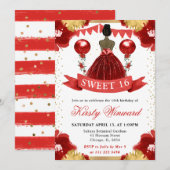 Invitation Robe rouge Peau foncée Princesse Sweet 16 (Devant / Derrière)