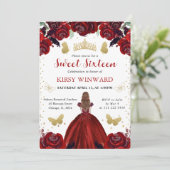 Invitation Robe Rouge Profond Princesse aux Cheveux Rouges Do (Debout devant)