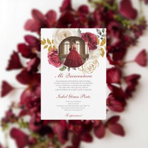 Invitation Robe rouge Quinceanera avec photo en espagnol