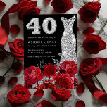 Invitation Robe Rouge Silver Diamond Robe Noir 40e anniversai<br><div class="desc">Roses rouges Roses argentées Diamond Robe noire 40e anniversaire Invitation Voir la collection correspondante en Niche et Nest Store</div>